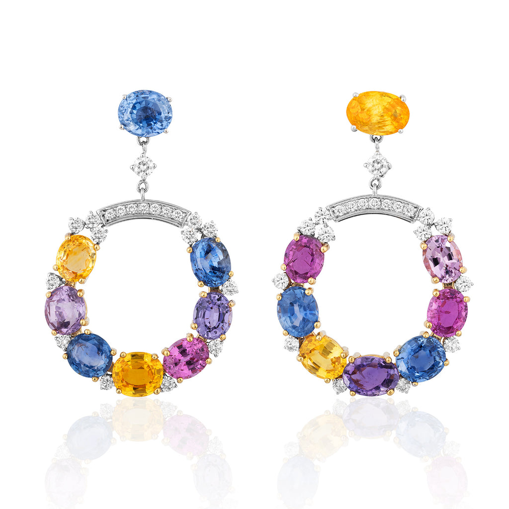 Colorful Sapphires in 18K Yellow and White Gold Earrings - Andreoli Italian Jewelry