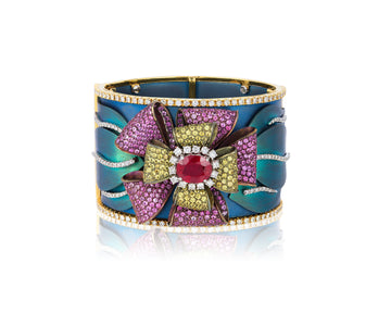 Ruby, Diamond Bracelet in Titanium and Gold - Andreoli Italian Jewelry