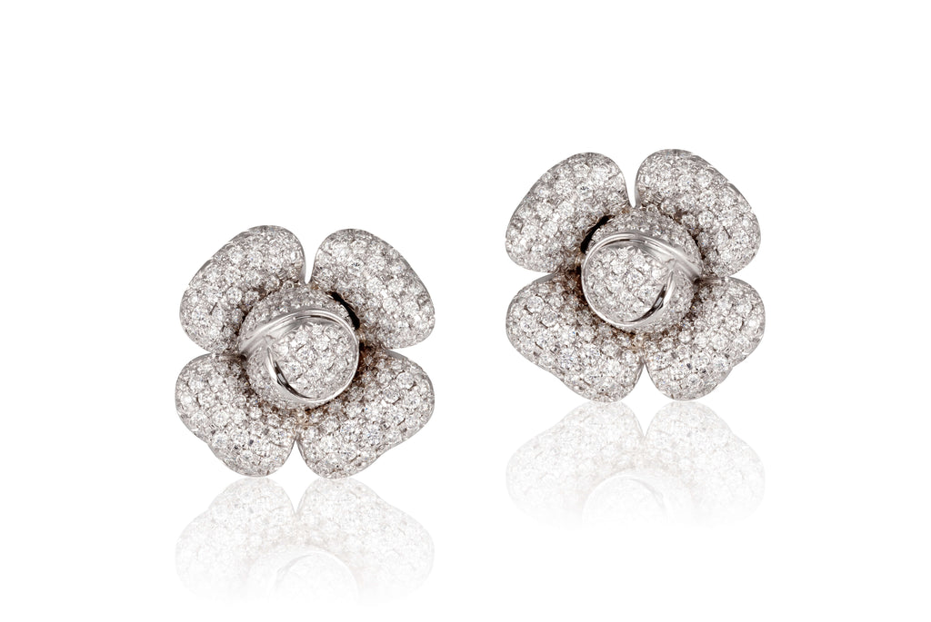 Diamond Flower Stud Earrings - Andreoli Italian Jewelry