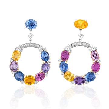 Colorful Sapphires in 18K Yellow and White Gold Earrings - Andreoli Italian Jewelry