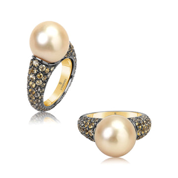 Gold Pearl Diamond Ring - Andreoli Italian Jewelry