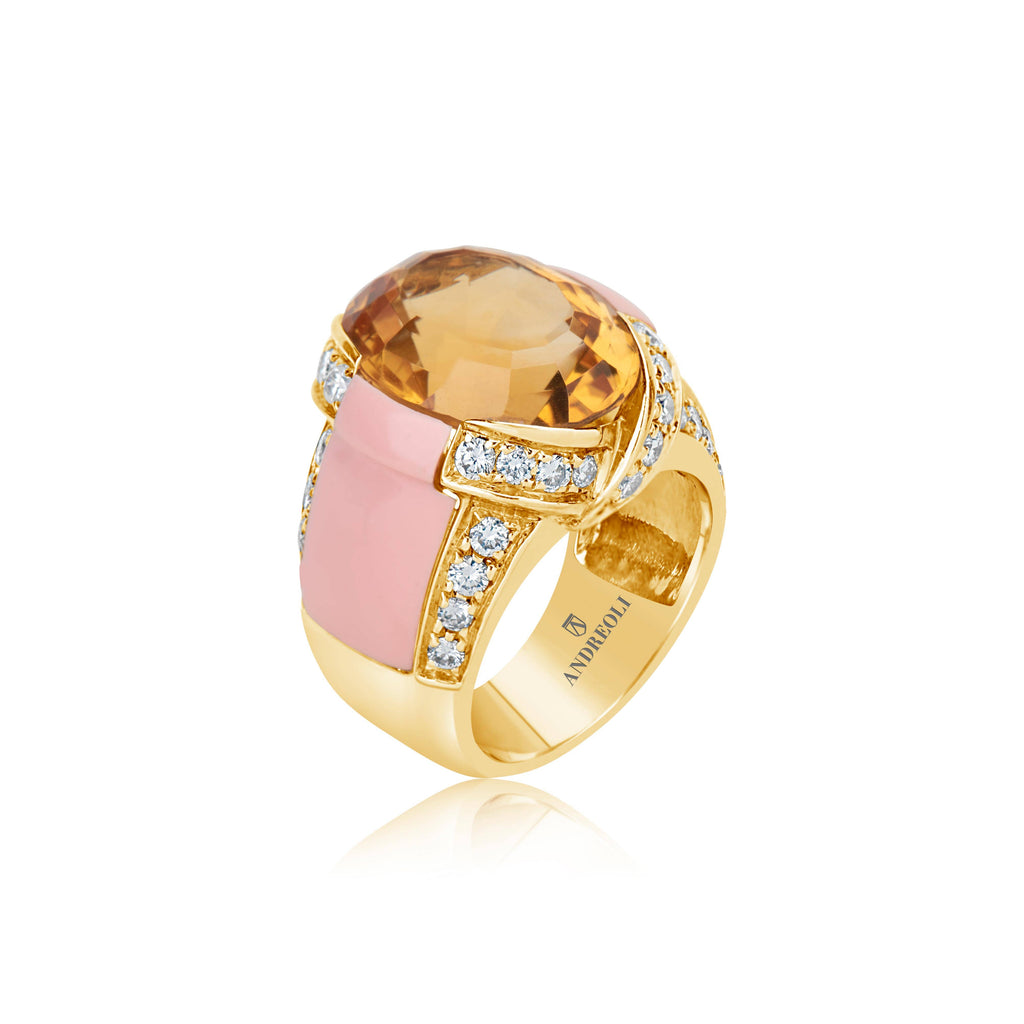 Italian Coral and Citrine Ring - Andreoli Italian Jewelry
